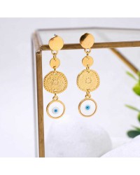Dangle gold-plated earrings with evil eyes Handmade dangle earrings with enamel in gold-plating