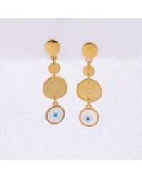 Dangle gold-plated earrings with evil eyes Handmade dangle earrings with enamel in gold-plating