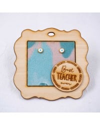 Gift for the Teacher - Evil Eye Earrings Handmade stud gold-plated evil eye earrings with enamel on a lovely wooden patterned frame