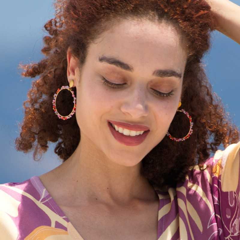 Handmade earrings of stainless steel with 24K gold-plating and crystals