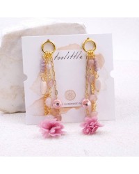 Evil Eyes and Flower Earrings Dangle gold-plated earrings made of chains and ceramic evil eyes