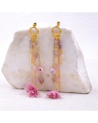 Evil Eyes and Flower Earrings Dangle gold-plated earrings made of chains and ceramic evil eyes