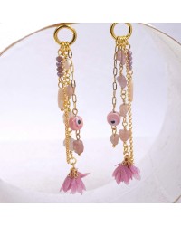Evil Eyes and Flower Earrings Dangle gold-plated earrings made of chains and ceramic evil eyes