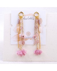 Evil Eyes and Flower Earrings Dangle gold-plated earrings made of chains and ceramic evil eyes