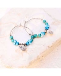 Hoop Earrings with sea shell and stones Silver-plated hoop earrings with semiprecious stones