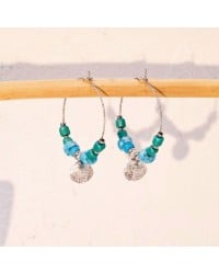 Hoop Earrings with sea shell and stones Silver-plated hoop earrings with semiprecious stones
