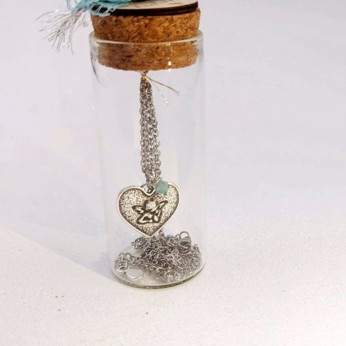 Short silver-plated necklace with heart in a glass tube