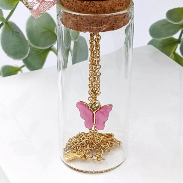 Short necklace with enamel butterfly in a glass tube