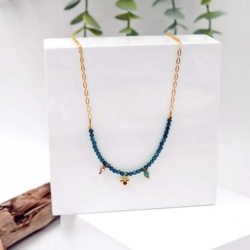 Gold-plated necklace with stainless steel chain and zircons