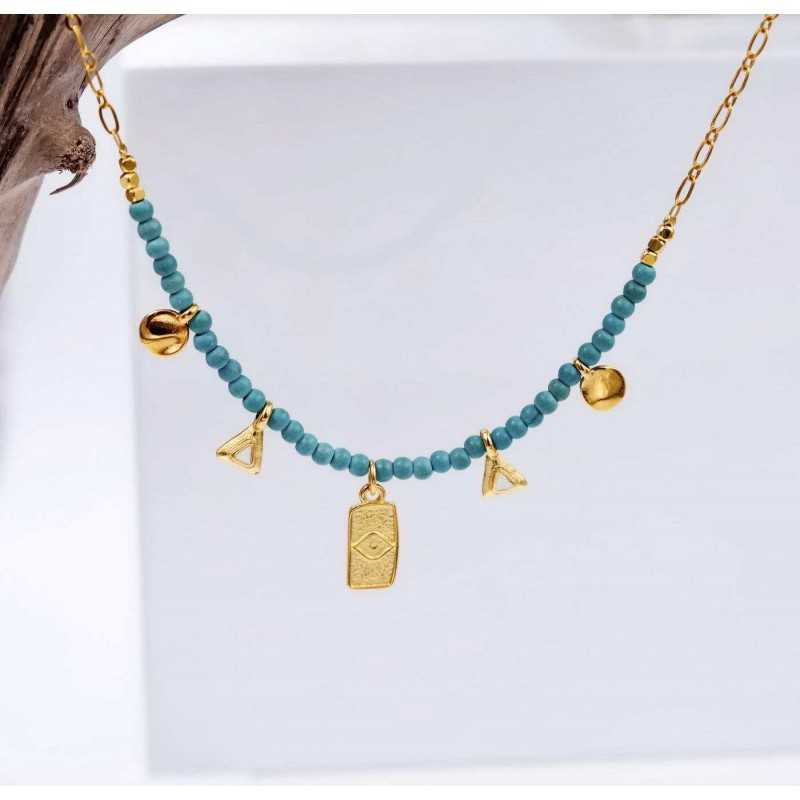 Kολιέ με ημιπολύτιμες χάντρες σε επίχρυση επιμετάλλωση