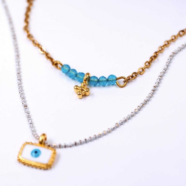 Handmade short necklace with crystals and enamel in 24K gold-plating