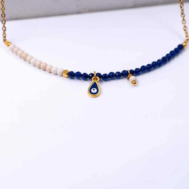 Handmade short necklace with crystals and enamel in 24K gold-plating