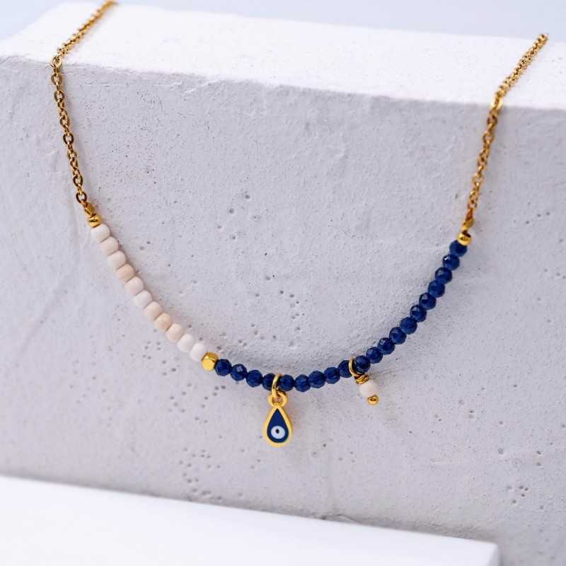 Handmade short necklace with crystals and enamel in 24K gold-plating