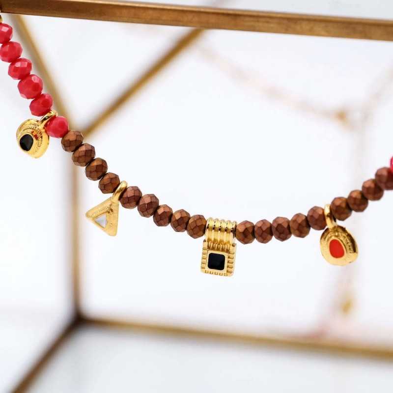 Handmade short necklace with crystals and enamel in 24K gold-plating