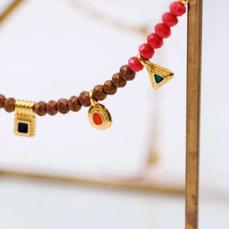 Handmade short necklace with crystals and enamel in 24K gold-plating