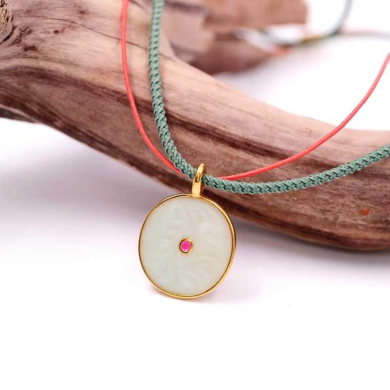 Necklace made of cotton cords, gold-plated parts and high quality enamel Necklace made of cotton cords, gold-plated parts and high quality enamel