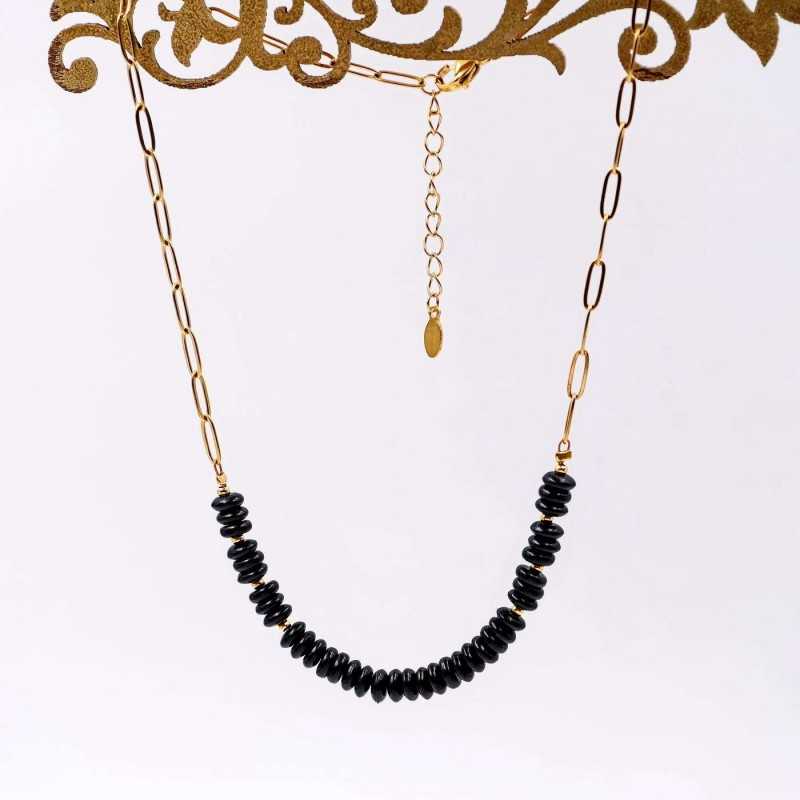 Handmade short necklace with semi-precious stones in 24K gold-plating
