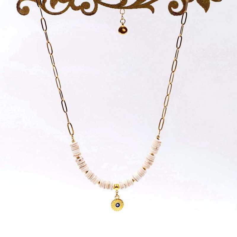 Handmade short necklace with semi-precious stones in 24K gold-plating