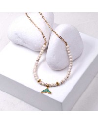 Fish Tail Short Necklace Handmade necklace made of stainless steel chain, semiprecious stones and enamel