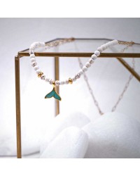 Fish Tail Short Necklace Handmade necklace made of stainless steel chain, semiprecious stones and enamel