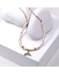 Fish Tail Short Necklace Handmade necklace made of stainless steel chain, semiprecious stones and enamel