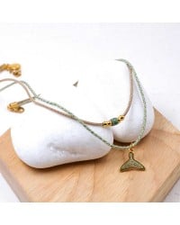 Fish Tail Short Necklace Handmade necklace made of cord with enamel, ceramic and gold-plated parts