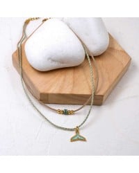 Fish Tail Short Necklace Handmade necklace made of cord with enamel, ceramic and gold-plated parts