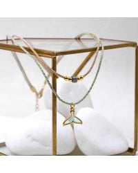 Fish Tail Short Necklace Handmade necklace made of cord with enamel, ceramic and gold-plated parts