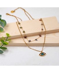 Διπλό Κολιέ Enamel Eye Xειροποίητo διπλό κολιέ με ημιπολύτιμες πέτρες, σμάλτο και επίχρυσα στοιχεία