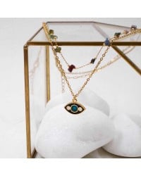 Διπλό Κολιέ Enamel Eye Xειροποίητo διπλό κολιέ με ημιπολύτιμες πέτρες, σμάλτο και επίχρυσα στοιχεία