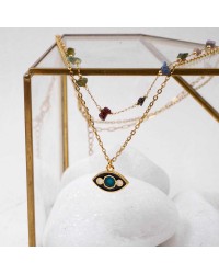 Διπλό Κολιέ Enamel Eye Xειροποίητo διπλό κολιέ με ημιπολύτιμες πέτρες, σμάλτο και επίχρυσα στοιχεία