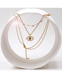 Διπλό Κολιέ Enamel Eye Xειροποίητo διπλό κολιέ με ημιπολύτιμες πέτρες, μάτι από σμάλτο και επίχρυσα στοιχεία