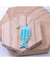 Plexi Fish Long Necklace Handmade necklace made of bold chain with plexiglass fish and gold-plated parts