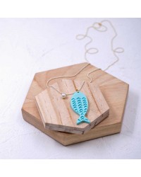 Plexi Fish Long Necklace Handmade necklace made of bold chain with plexiglass fish and gold-plated parts