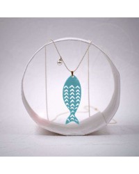 Plexi Fish Long Necklace Handmade necklace made of bold chain with plexiglass fish and gold-plated parts