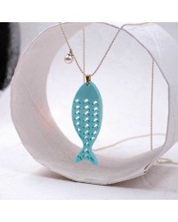 Plexi Fish Long Necklace Handmade necklace made of bold chain with plexiglass fish and gold-plated parts