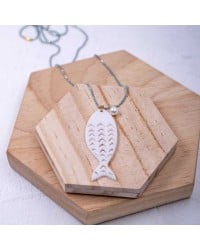 Plexi Fish Long Necklace Handmade long necklace made of bold chain with plexiglass fish and pearl