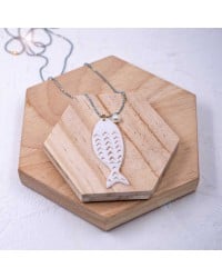 Plexi Fish Long Necklace Handmade long necklace made of bold chain with plexiglass fish and pearl