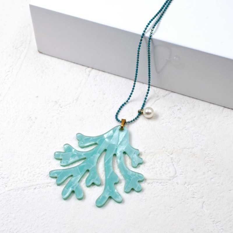 Toolittle Long Necklace - Coral Grove Handmade necklace made of plexiglass and gold-plated parts