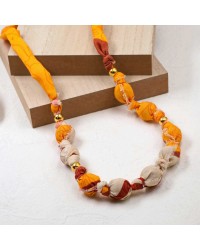 KokkosAmmou Long Necklace Handmade necklace made of fabric with gold-plated parts