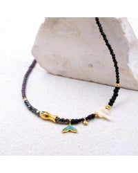 Κολιέ από αχάτες με μάτι και φυσικό κοράλλι Xειροποίητo κολιέ με αλυσίδα από ανοξείδωτο ατσάλι και ημιπολύτιμες πέτρες