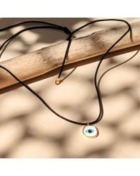 Necklace made of cord and enamelled evil eye Handmade necklace made of cord, enamel and gold-plated parts