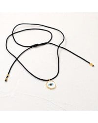 Necklace made of cord and enamelled evil eye Handmade necklace made of cord, enamel and gold-plated parts