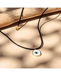 Necklace made of cord and enamelled evil eye Handmade necklace made of cord, enamel and gold-plated parts