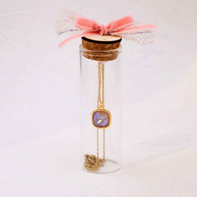 Κολιέ κρύσταλλο Swarovski σε γυάλινο μπουκαλάκι Xειροποίητo επίχρυσο κολιέ με κρύσταλλο Swarovski σε γυάλινο μπουκαλάκι