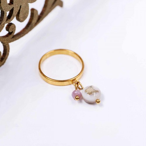 Gold-plated ring of stainless steel with semiprecious stone and deluxe gift box
