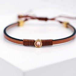 Δερμάτινο βραχιόλι γυναικείο με κρύσταλλο Swarovski σε επίχρυση επιμετάλλωση