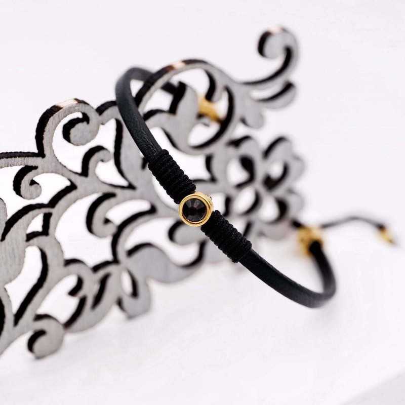 Leather bracelet with Swarovski crystal in gold-plating