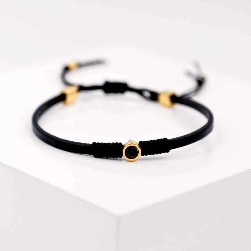 Leather bracelet with Swarovski crystal in gold-plating