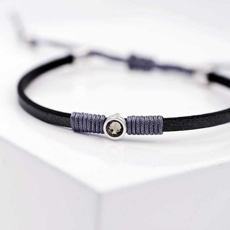 Δερμάτινο βραχιόλι γυναικείο με κρύσταλλο Swarovski σε επάργυρη επιμετάλλωση